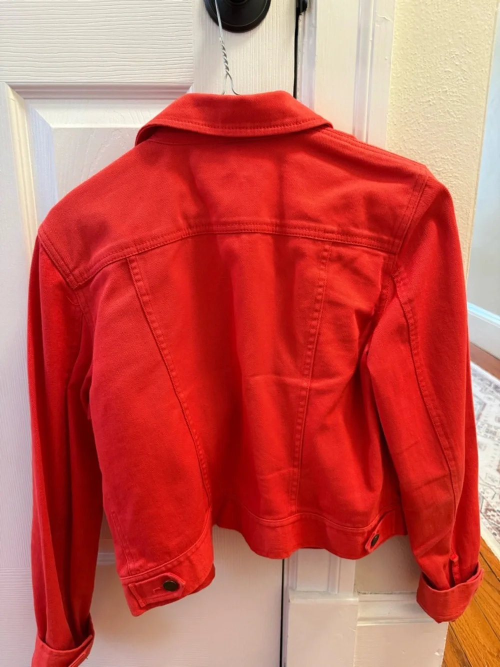 Red Orange Women's Denim Jacket - Classic Button-Up Style - Picture 3 of 4